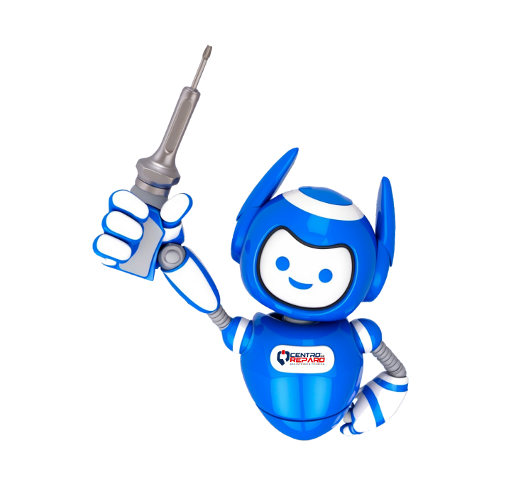 Mascote do Centro de Reparo segurando uma chave de fenda.